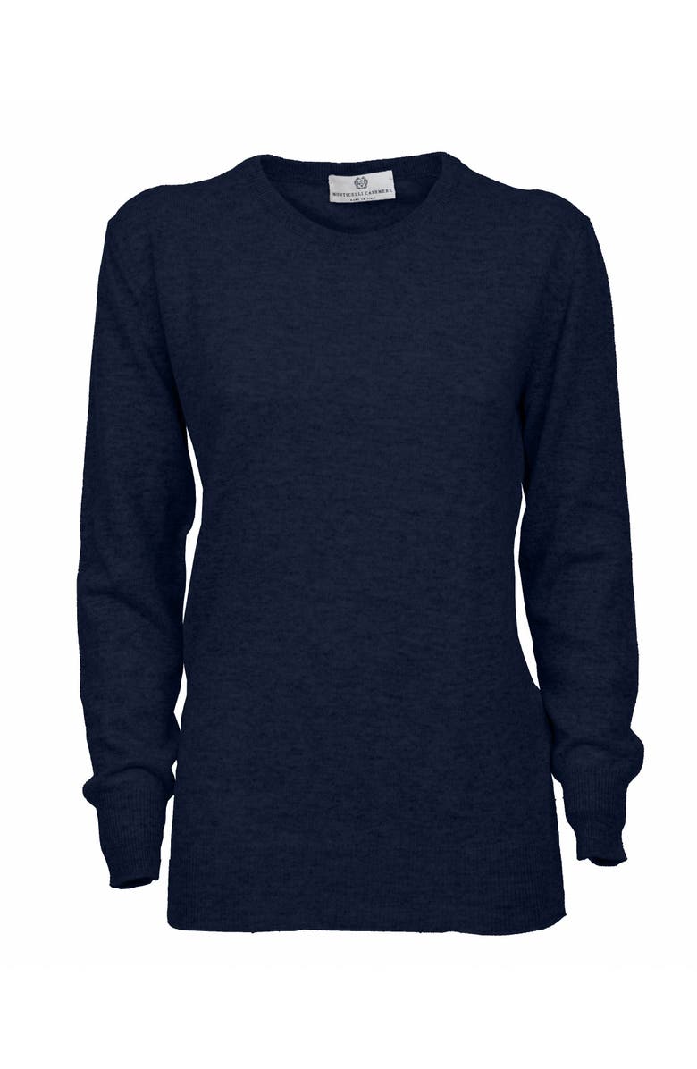 Monticelli Cashmere Pure Cashmere Essential Crewneck Sweater, Main, color, Melange Blue