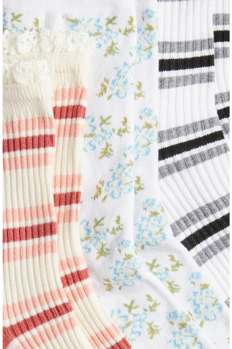 Spring Stripes Ruffle Assorted 3-Pack Crew Socks, Alternate, color, WHITE/ ASSORTED