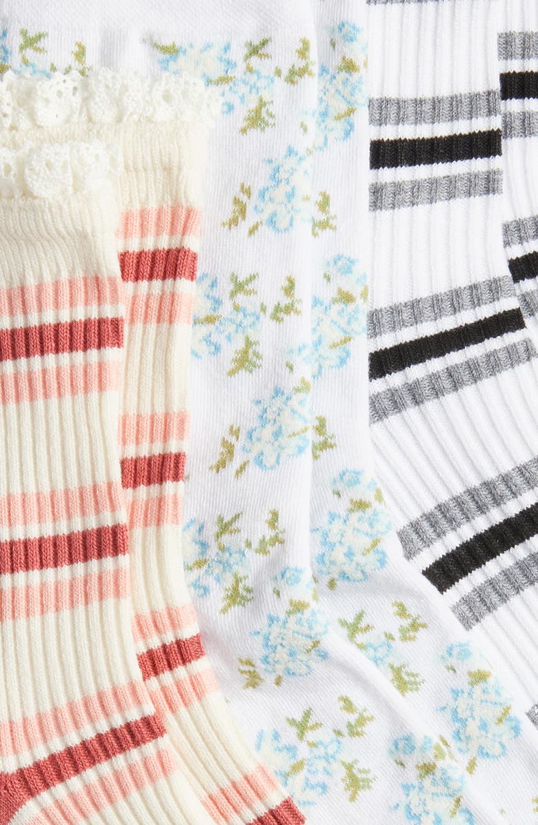 K Bell Socks Spring Stripes Ruffle Assorted 3-Pack Crew Socks, Alternate, color, White/ Assorted