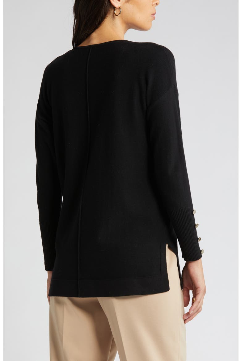 Button Cuff V-Neck Sweater, Alternate, color, ANNE BLACK