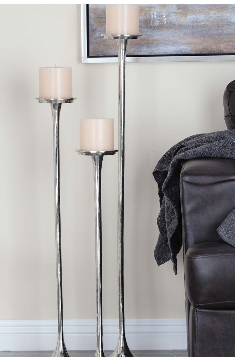 UMA Silvertone Aluminum Tall Candle Holder - Set of 3, Alternate, color, Silver