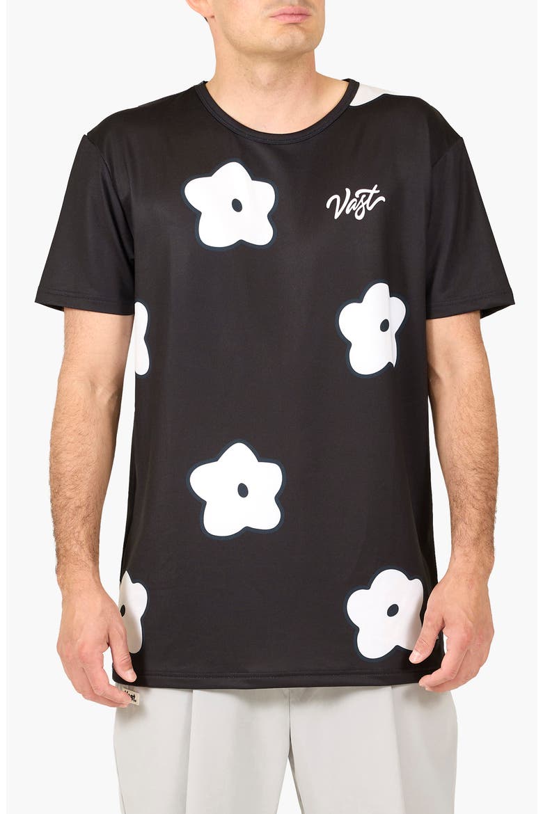 Flower Patch Aqua Terra Performance T-Shirt, Main, color, BLACK