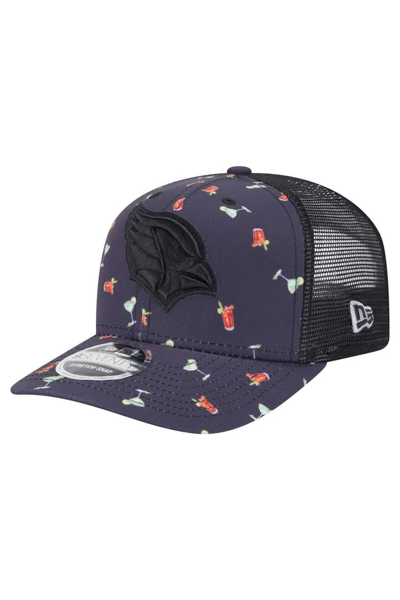Men's New Era  Navy/Black Arizona Cardinals Adventure Drinks Pattern 9SEVENTY Stretch-Snap Hat, Main, color, Navy
