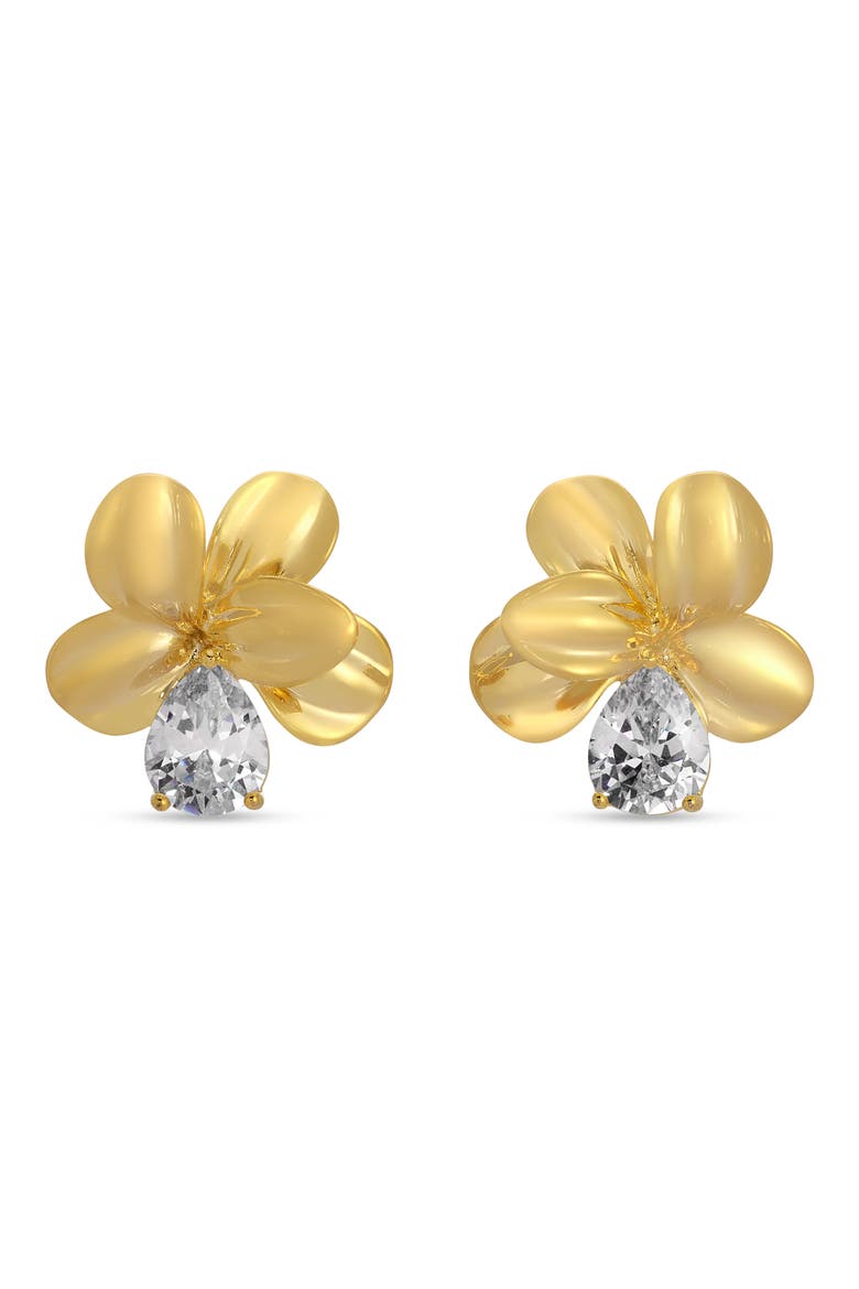 Flor Cubic Zirconia Stud Earrings, Main, color, GOLD