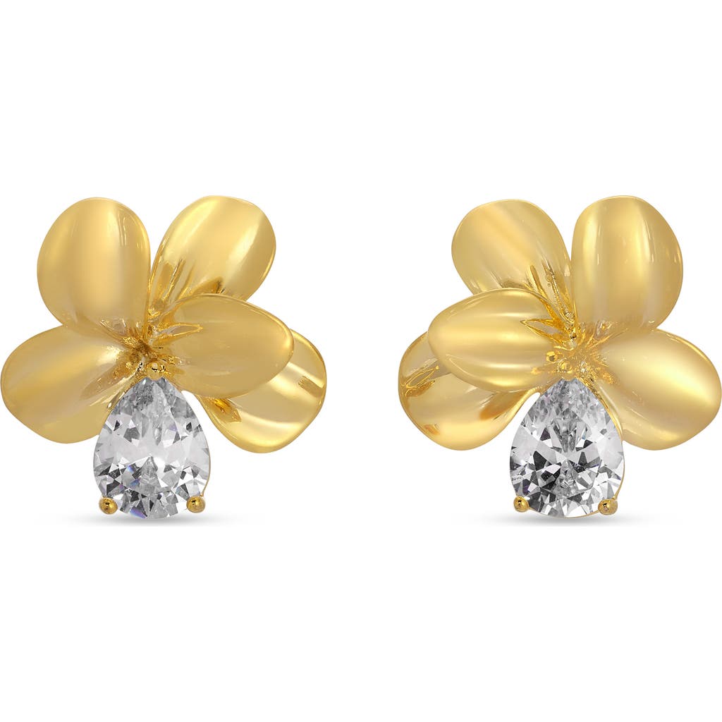 Shop Eye Candy Los Angeles Flor Cubic Zirconia Stud Earrings In Gold