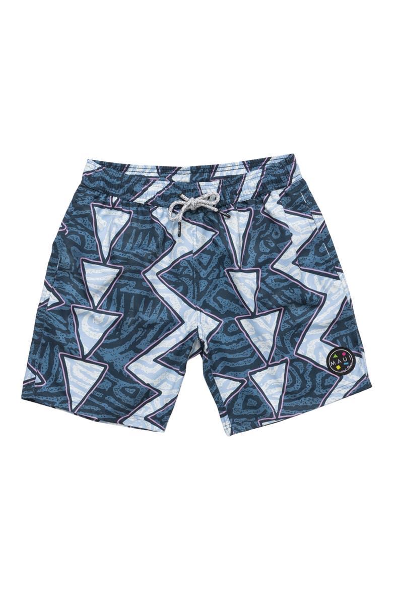 Coaster Geo Print Microfiber Swim Trunks, Alternate, color, CHARCOAL