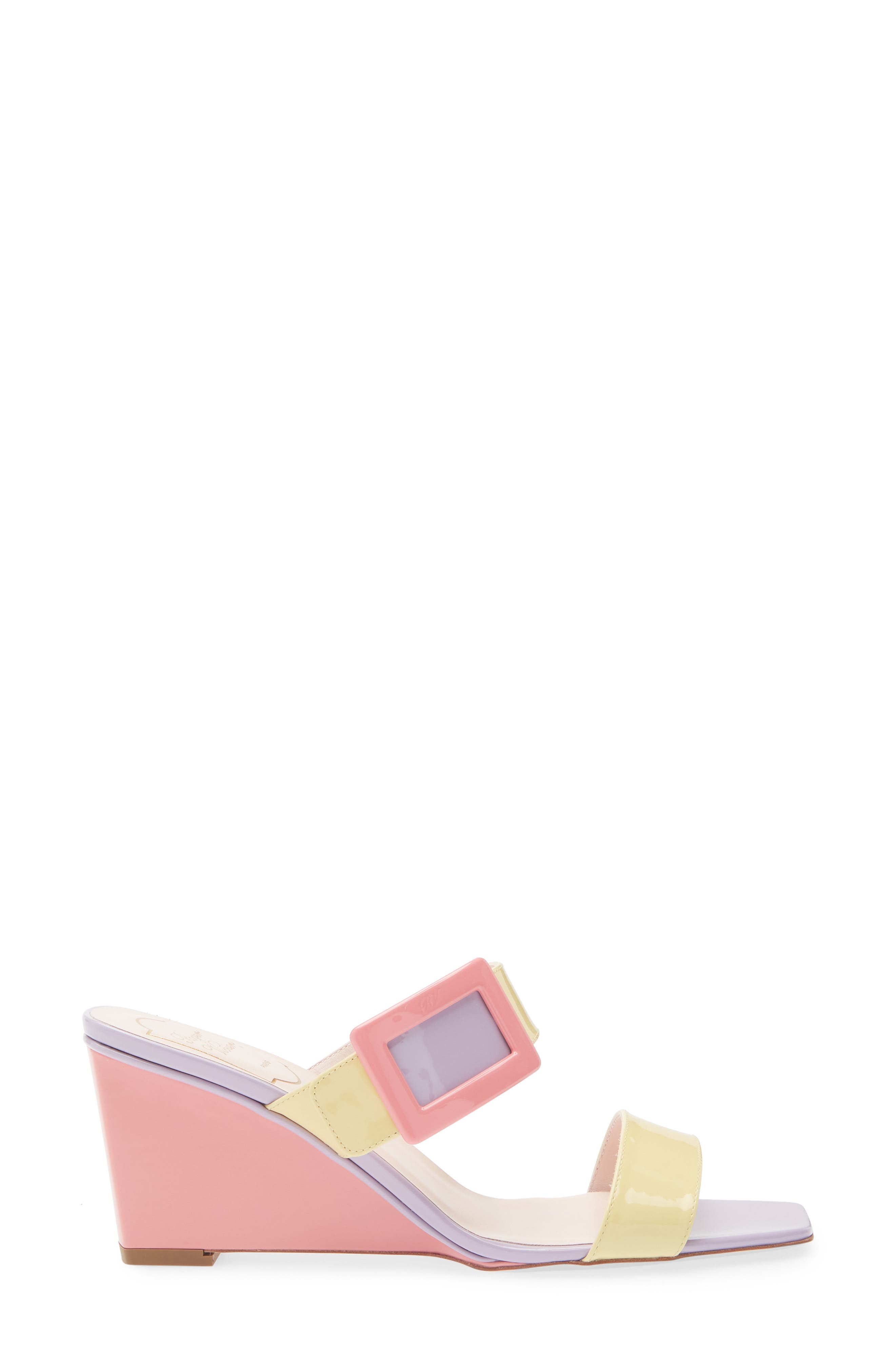 Roger Vivier Belle Vivier Colorblock Wedge Sandal, Alternate, color, Yellow/ Violet/ Pink