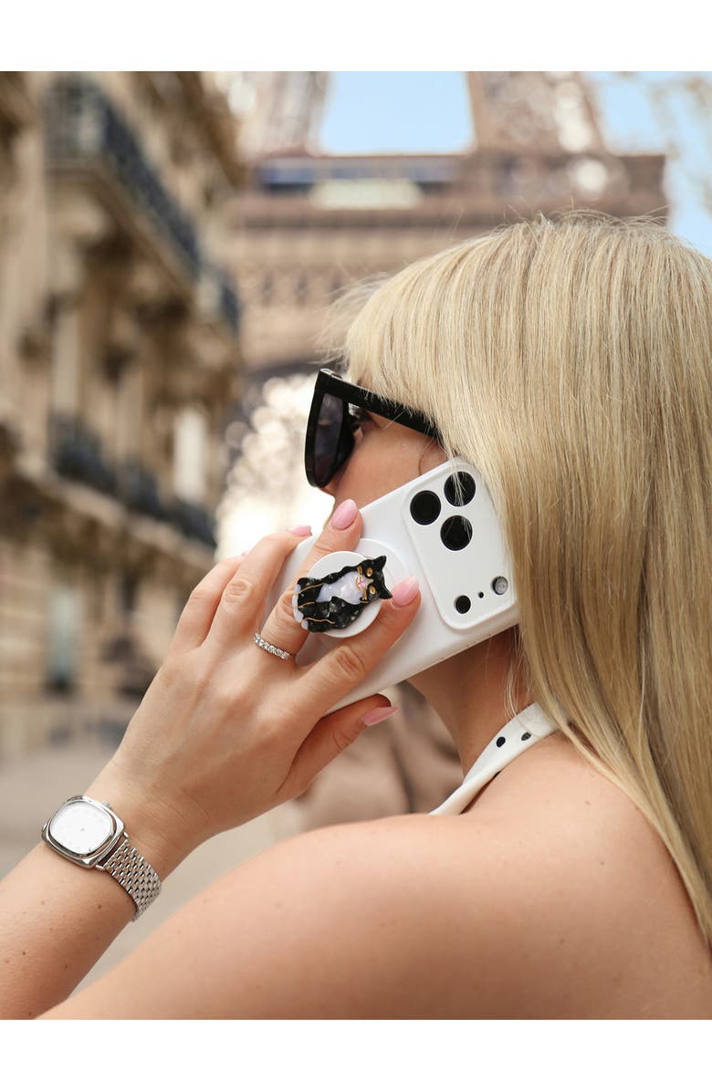 Solar Eclipse Hand Painted Tuxedo Cat Phone Grip, Alternate, color, Black