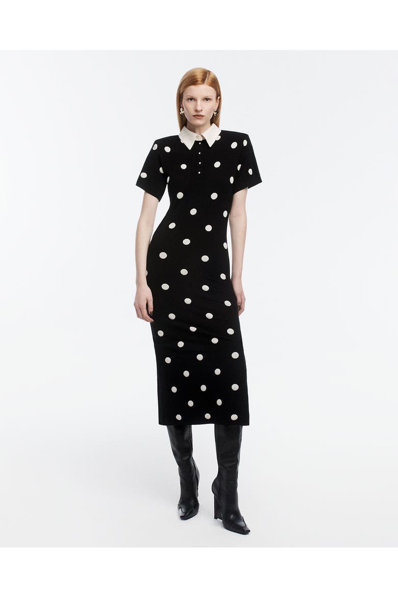 Devon polka dot midi dress in noir, Main, color, Black