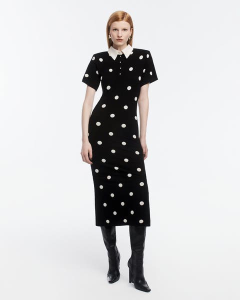 Devon polka dot midi dress in noir