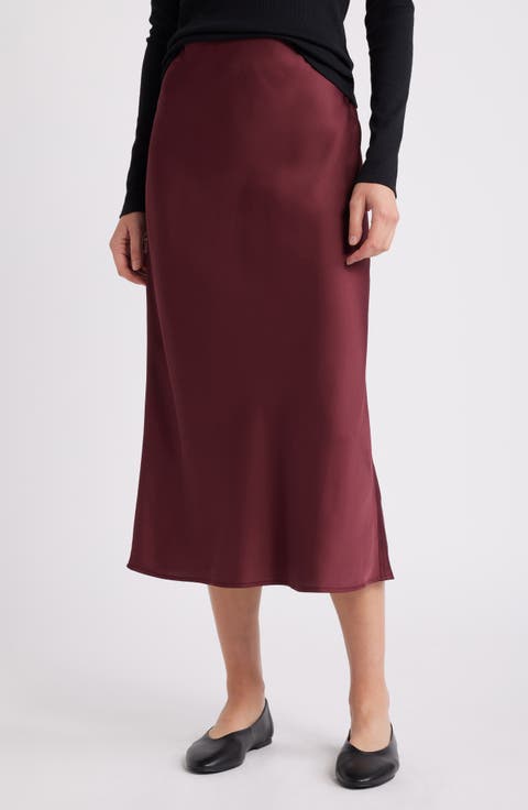 Bias Cut Satin Midi Skirt