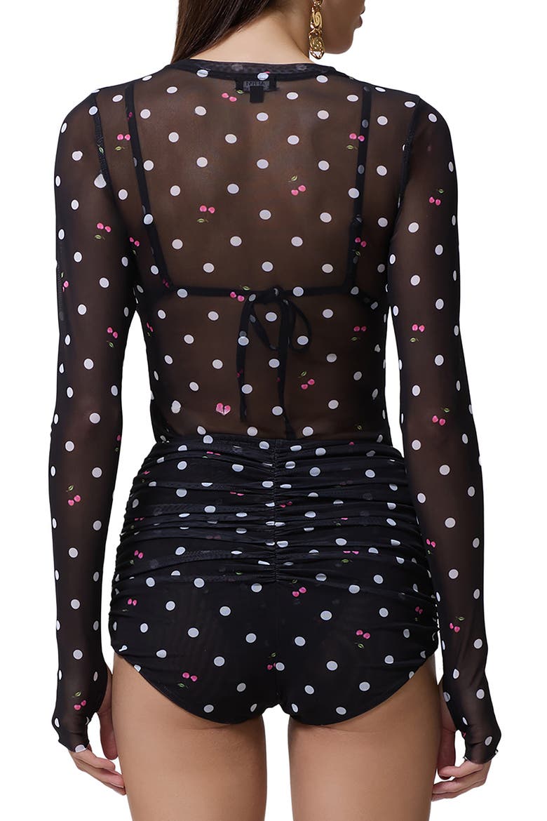 Kaylee Printed Long Sleeve Mesh Top, Alternate, color, CHERRY DOTS