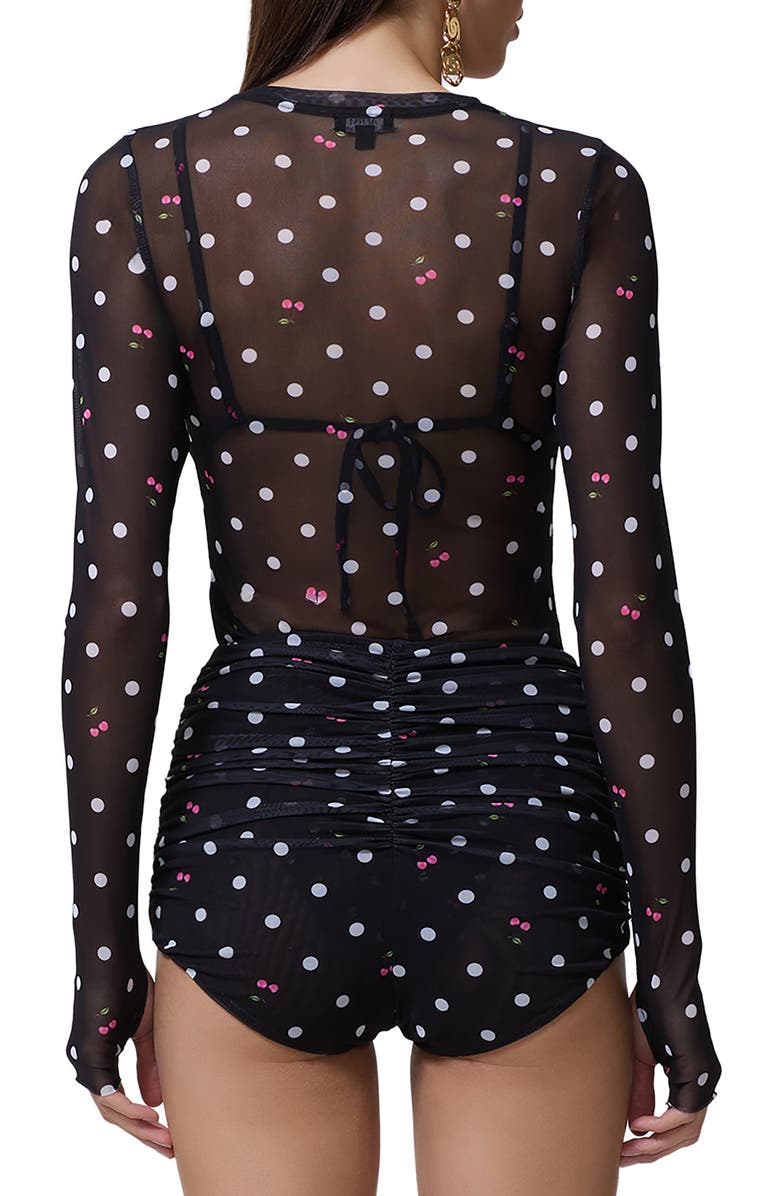 AFRM Kaylee Printed Long Sleeve Mesh Top, Alternate, color, Cherry Dots