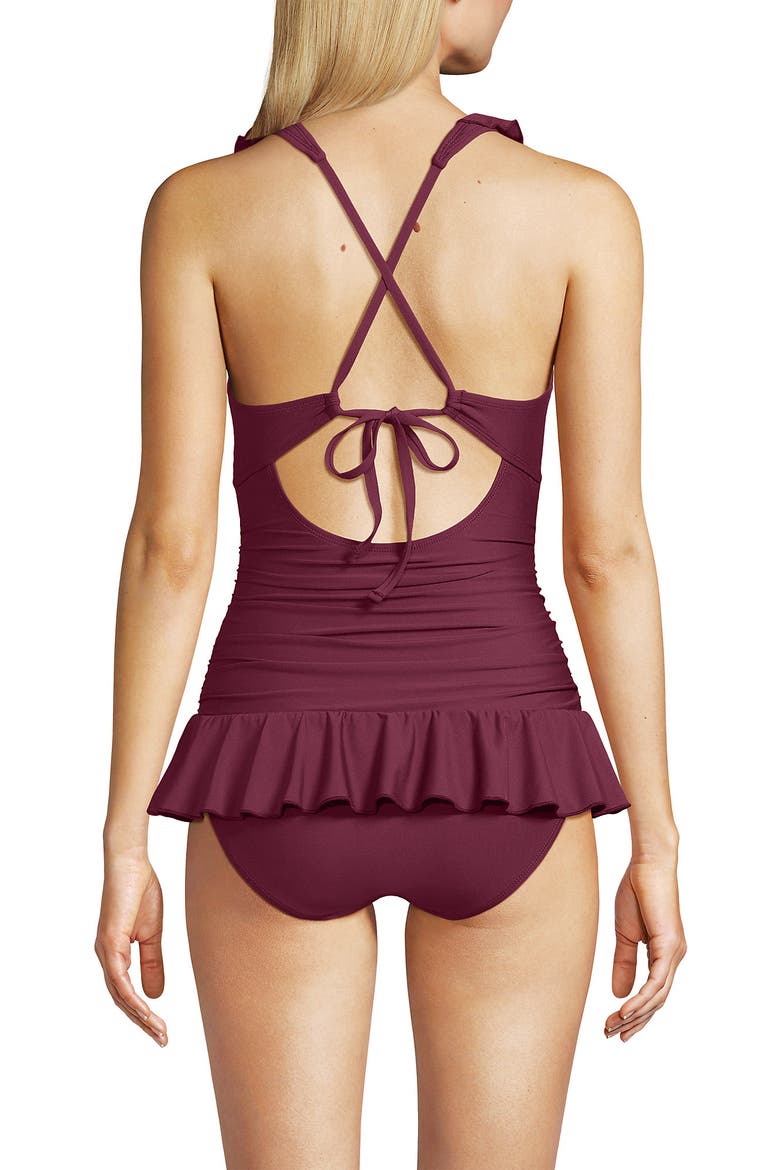 Ruffle Plunge Skirted High Leg One Piece, Alternate, color, Burgundy Spritz