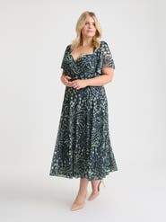 Scarlett & Jo Liz Printed Wrap Bodice Midi Dress