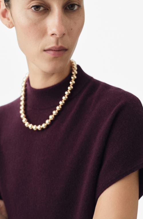 Mango Mock Neck Short Sleeve Wool & Cashmere Sweater In Burgundy