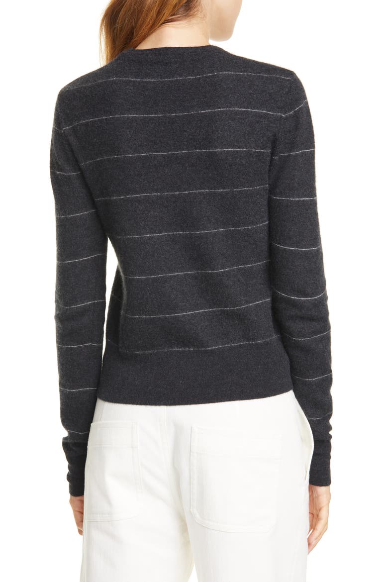Stripe Fitted Cashmere Crewneck Sweater, Alternate, color, H CHARCOAL/ HEATHER DOVE OAT