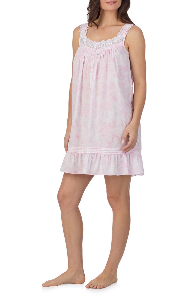 Eileen West Floral Sleeveless Short Cotton Lawn Nightgown, Alternate, color,