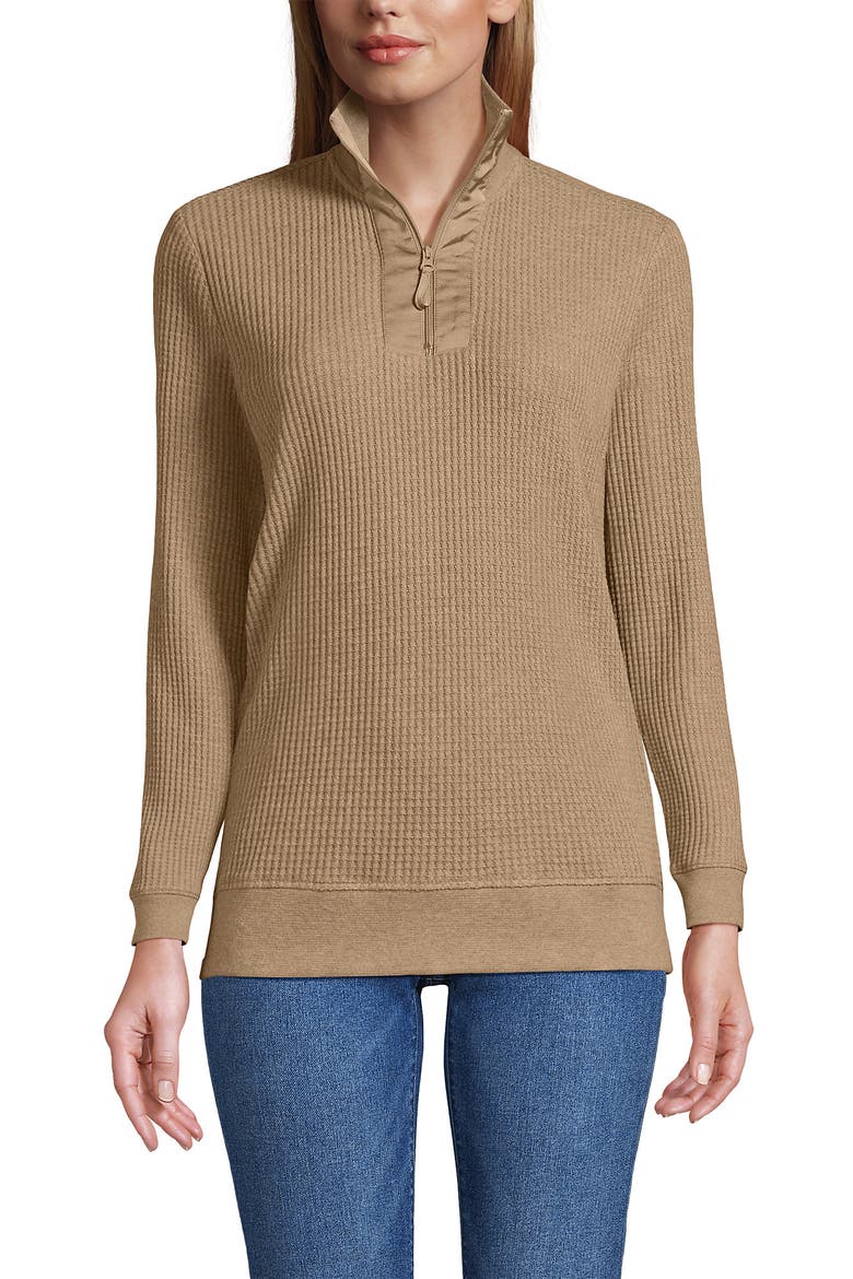 Long Sleeve Waffle Quarter Zip Pullover, Main, color, Light Toffee Heather