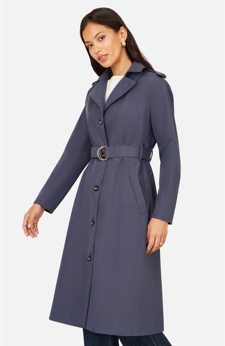 Yumi Belted Long Trench Coat, Alternate, color, Navy