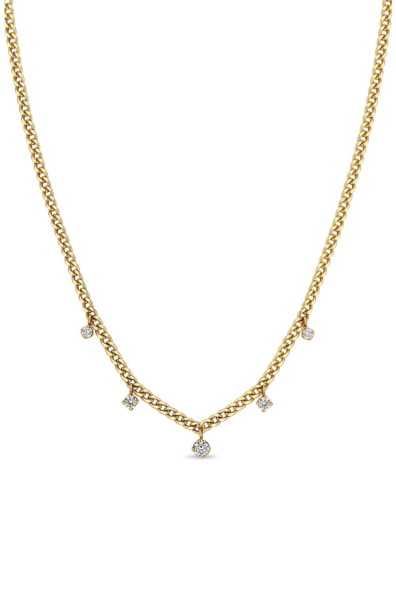 Dangling Diamond XS Curb Chain Necklace, Main, color, YELLOW GOLD