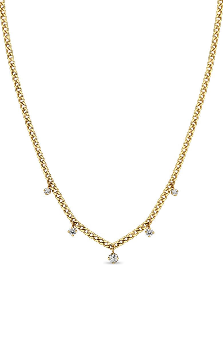 Zoë Chicco Dangling Diamond XS Curb Chain Necklace, Main, color, Yellow Gold