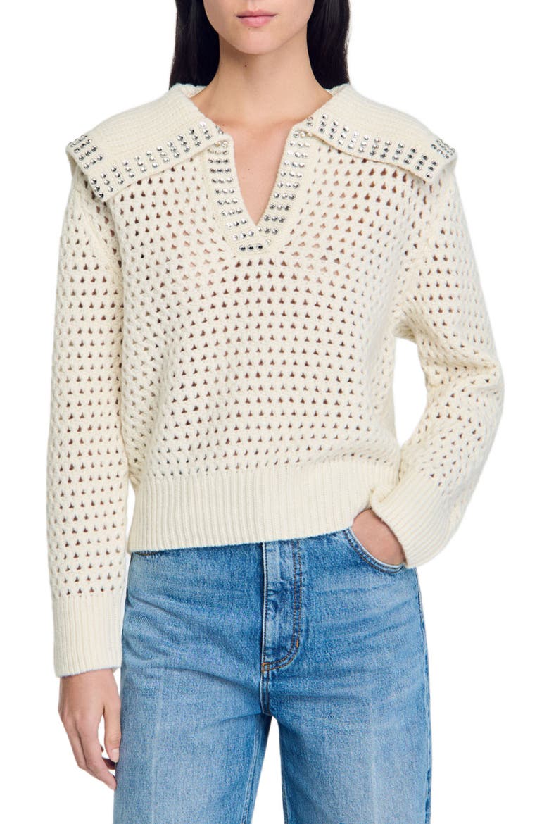 Sailor-neck wool sweater, Main, color, Ecru