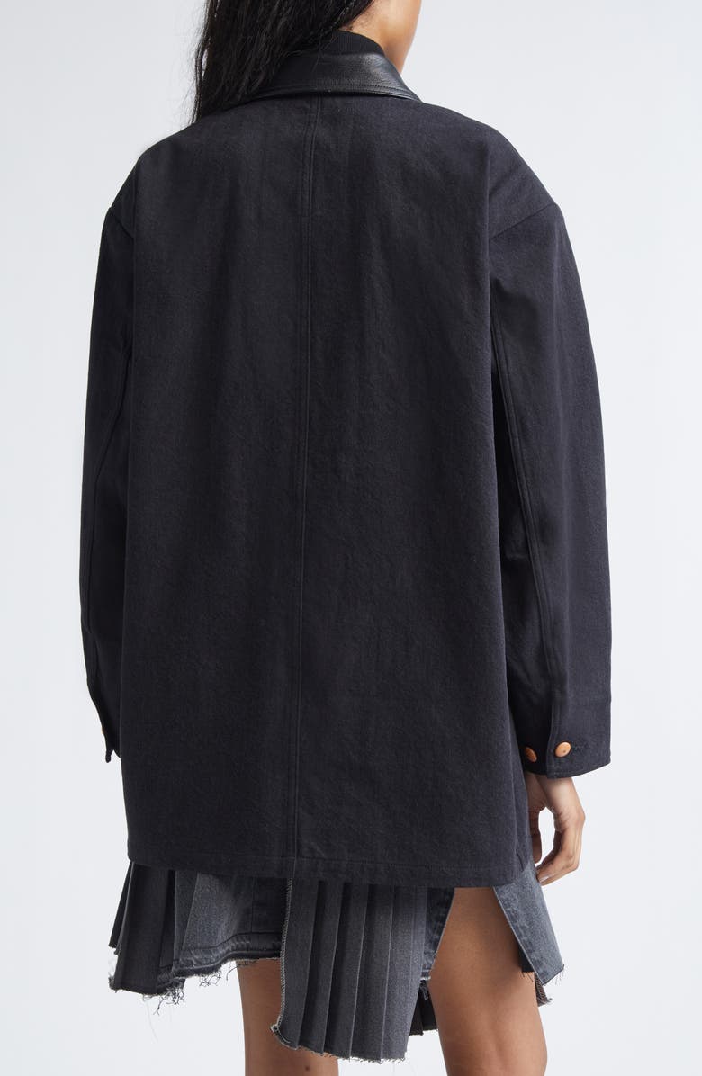 KURO Leather Collar Denim Coat, Alternate, color, Black