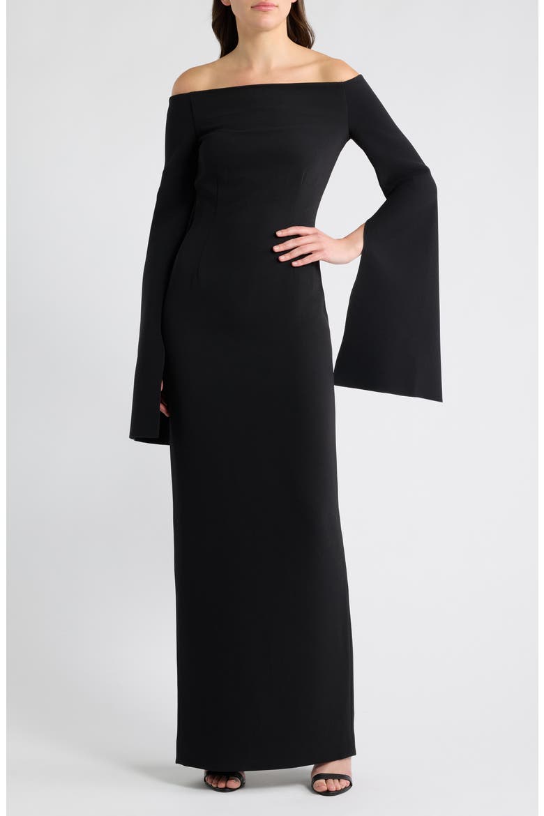 Marcella Fluted Sleeve Maxi Dress, Main, color, BLACK