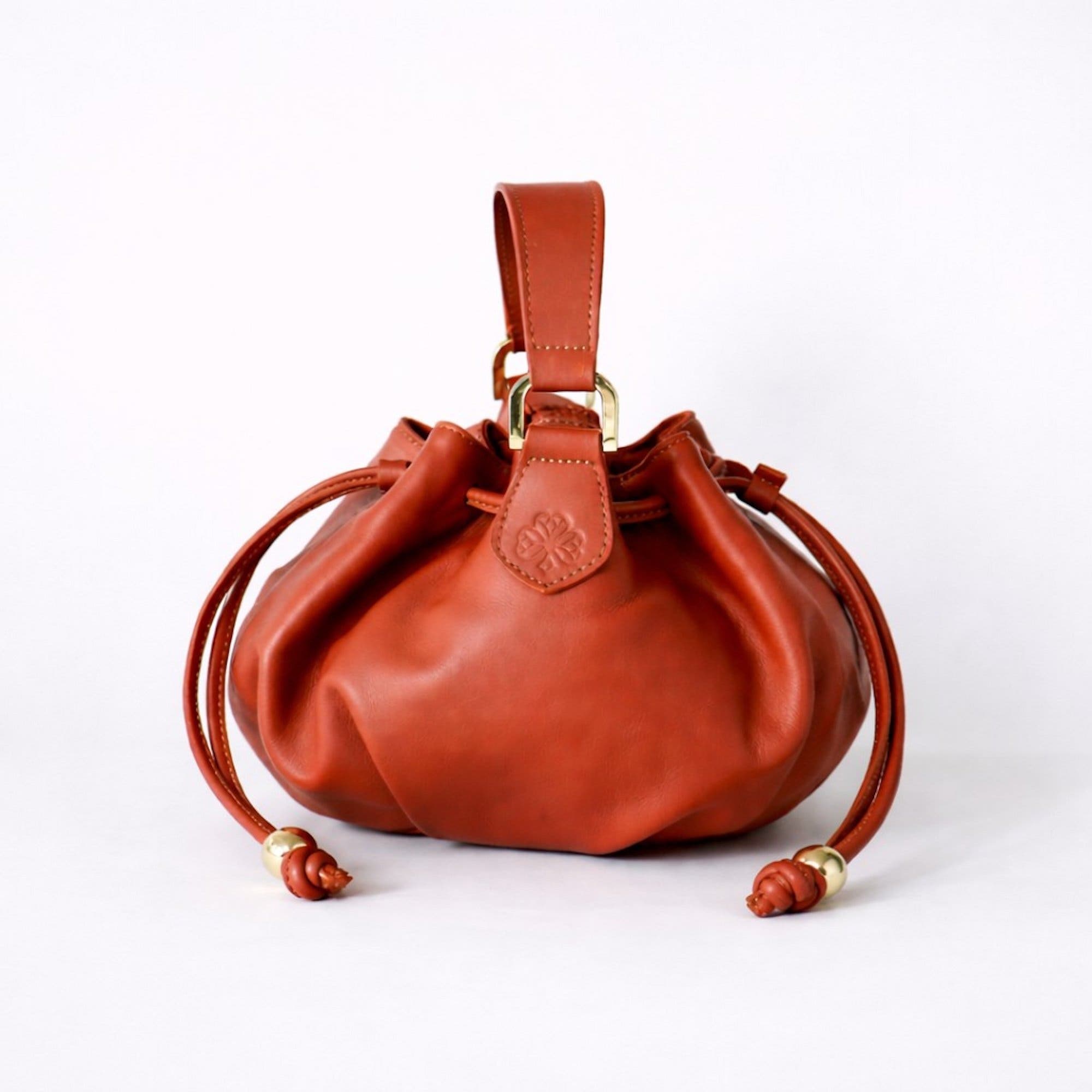 Lunaire Pleated Leather Handbag, Alternate, color, Cognac