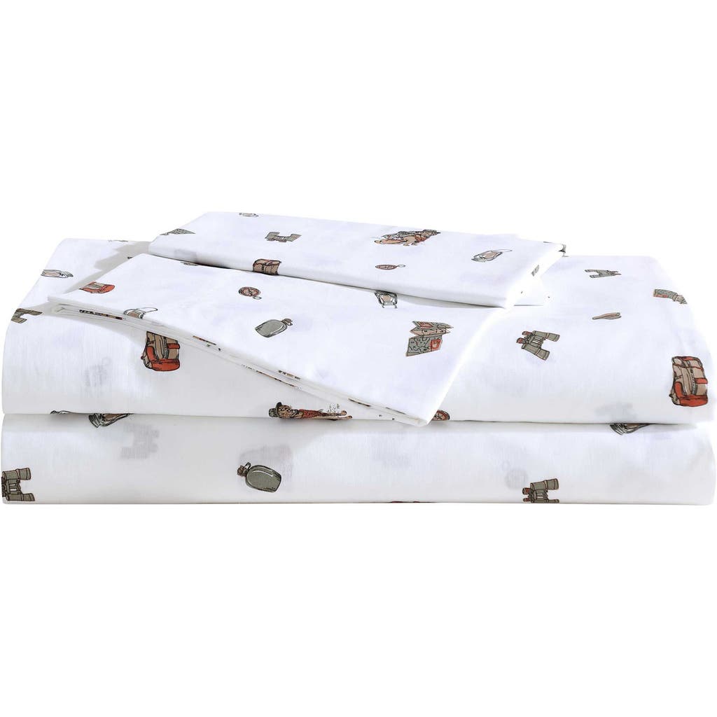 Eddie Bauer 200 Thread Count Buddy Camping Allover Cotton Percale Sheet Set In White