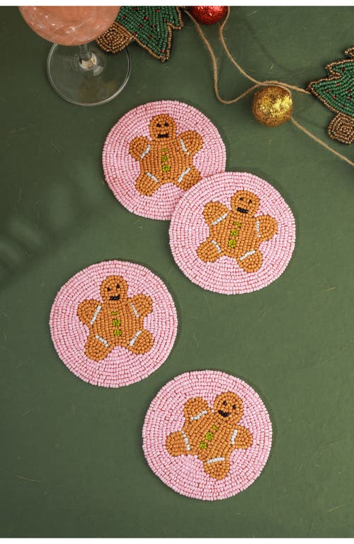 Tiramisu Gingerbread Man Set Of 4 Beaded Coasters In Pink
