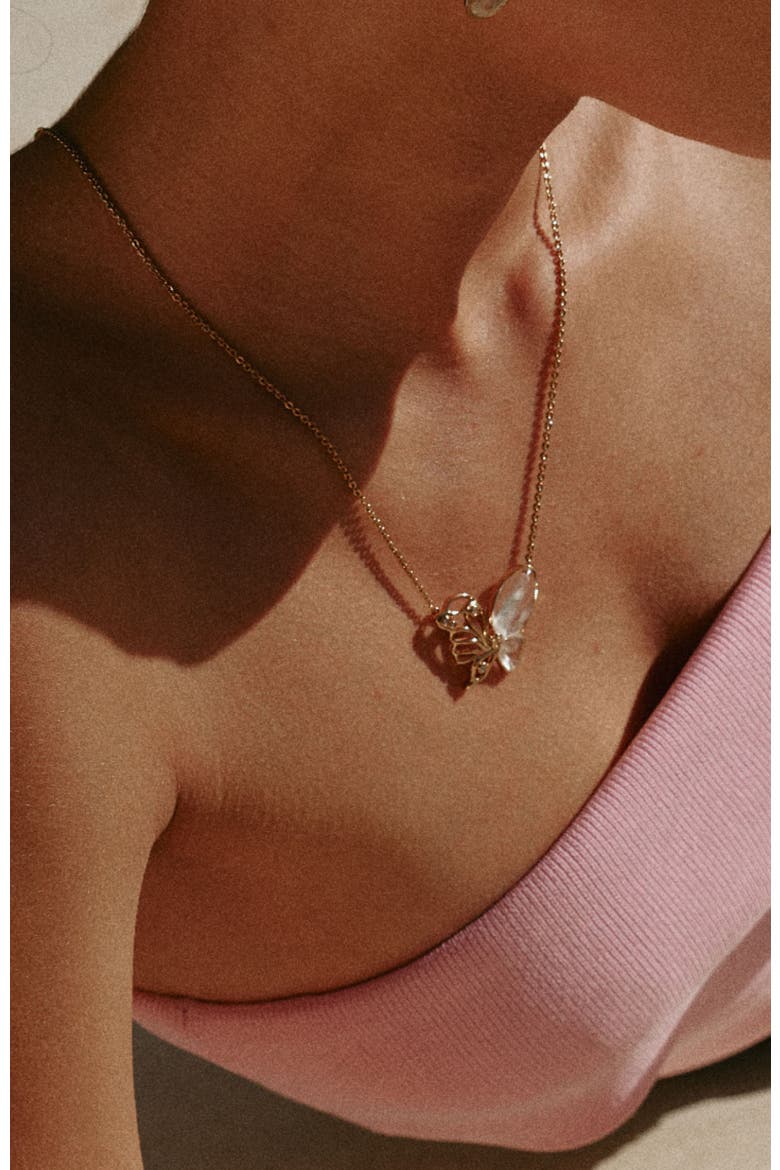 Butterfly Serenade Necklace, Alternate, color, Gold & White