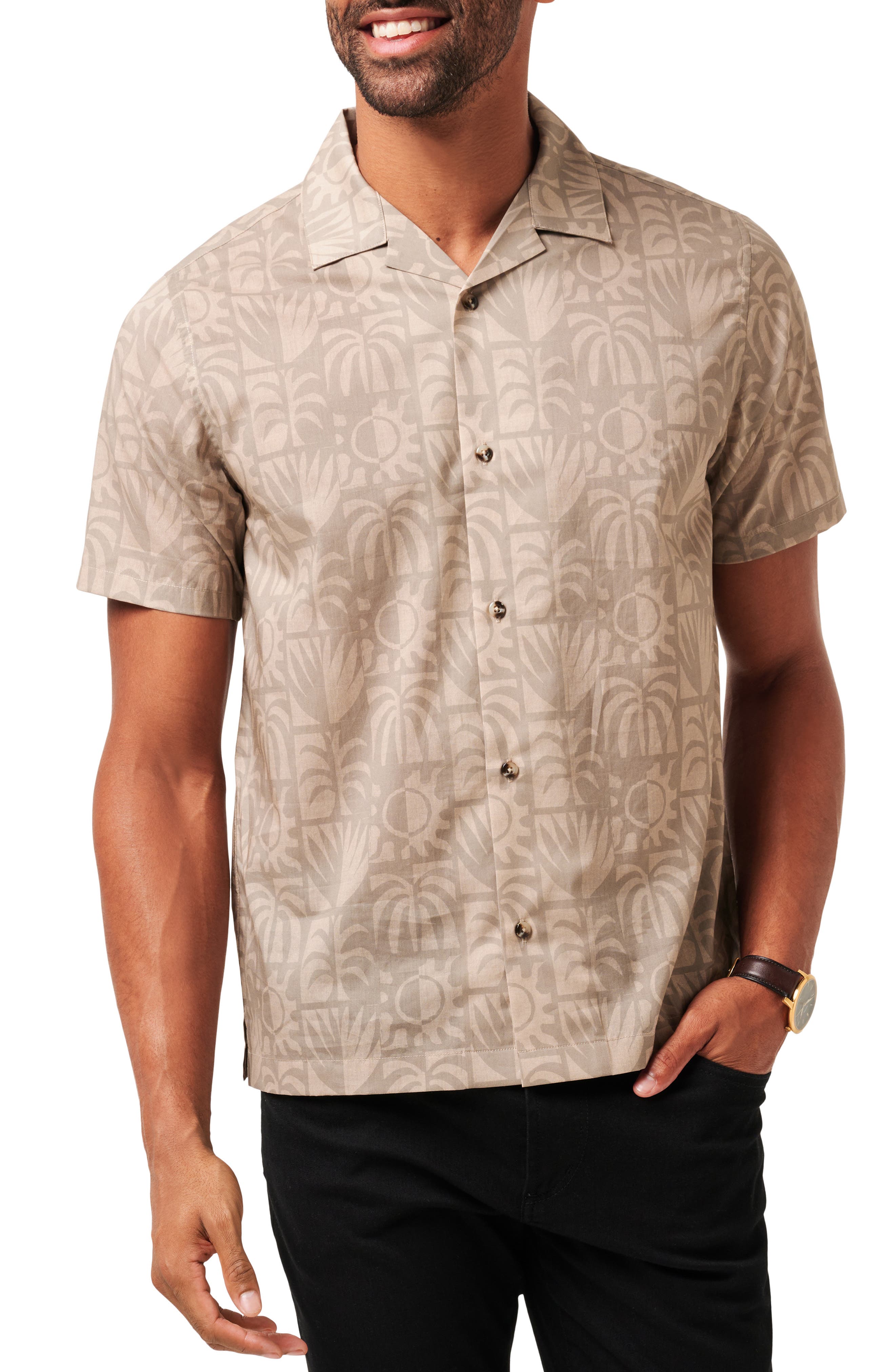 TravisMathew Desert Sun Short Sleeve Cotton Blend Button-Up Shirt