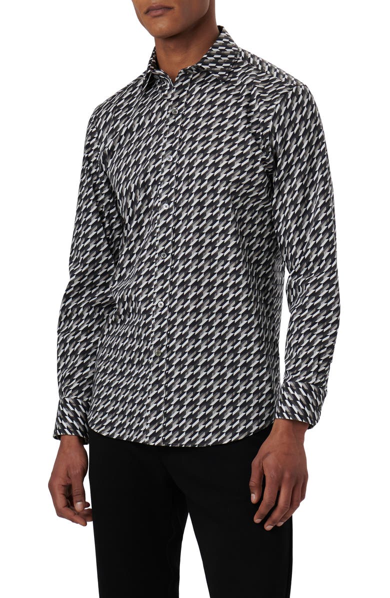 Bugatchi Axel Shaped Fit Geometric Print Stretch Cotton Button-Up Shirt, Main, color,