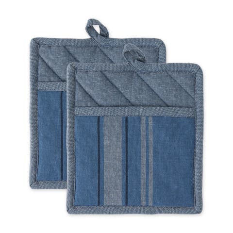 Blue Chambray French Stripe Potholder Set/2