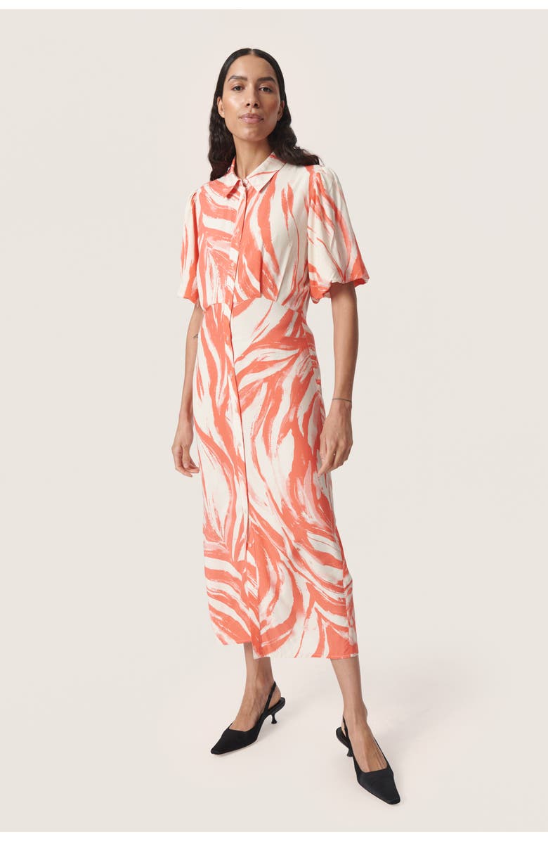 Soaked in Luxury Wynter Midi Half Sleeve Shirt Dress, Alternate, color, Hot Coral Wave
