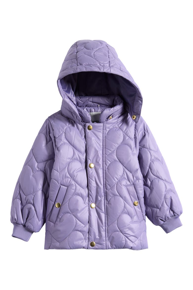 Kids' Heart Quilt Hood Puffer Jacket, Main, color, PURPLE