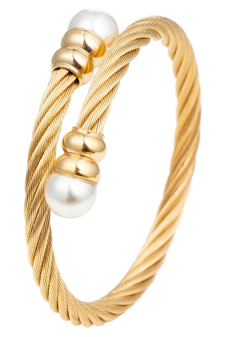 Sibelle Faux Pearl Twisted Cable Bracelet, Main, color, GOLD