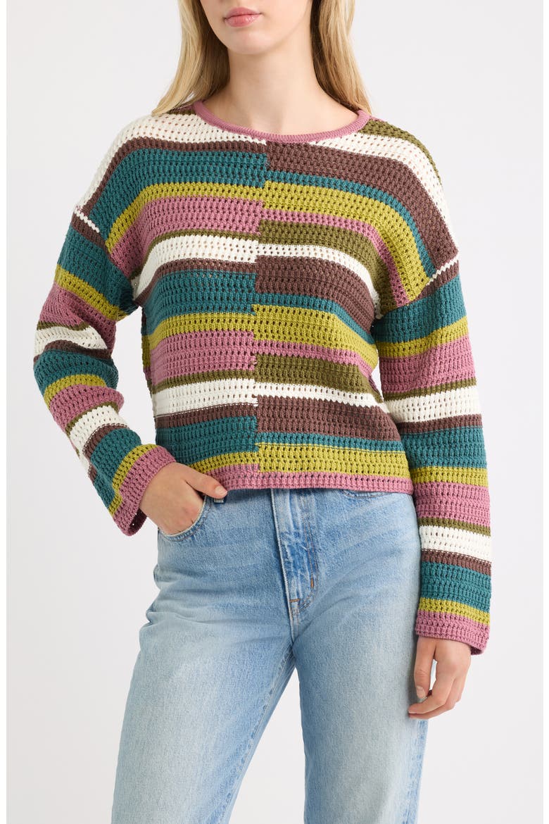 Mix Stripe Pullover, Main, color, GREEN