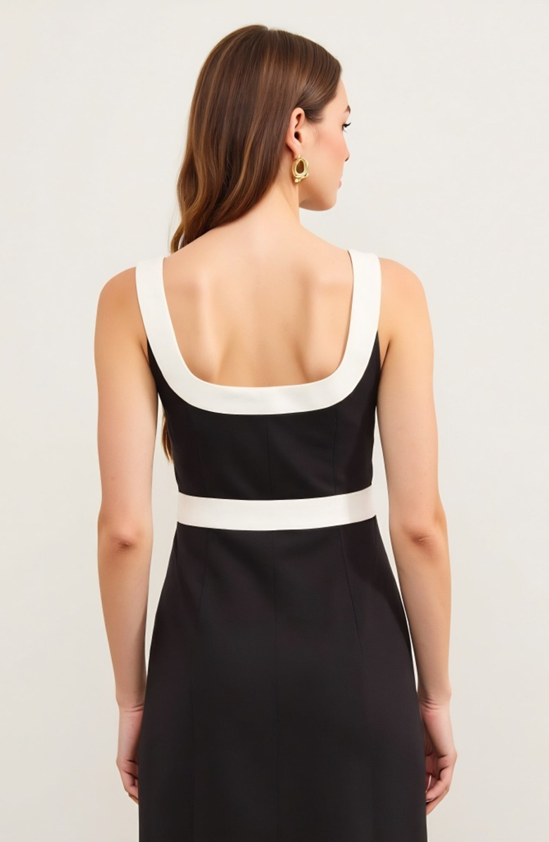 Modenaire Sleeveless Mini Dress with Contrast Trim and Square Neckline, Alternate, color, Black / White