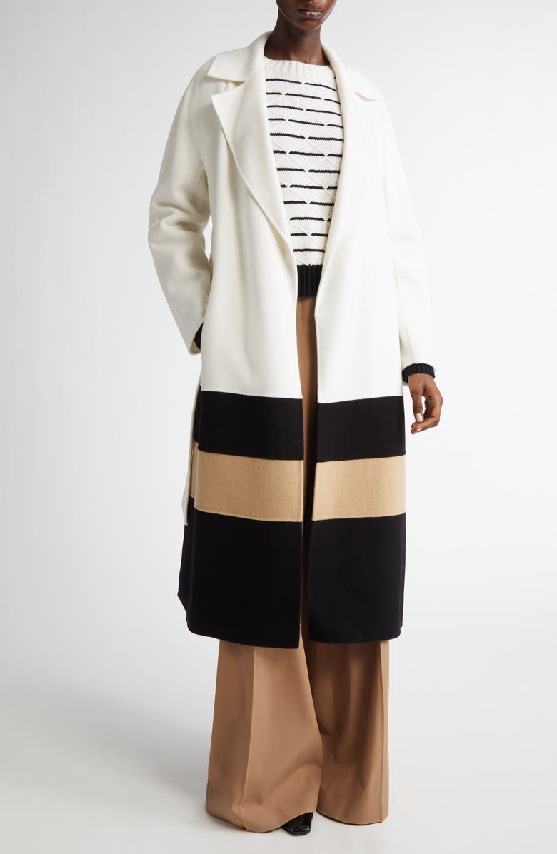 Max Mara Studio Gettone Stripe Diamond Sticth Wool & Cashmere Sweater, Alternate, color, White