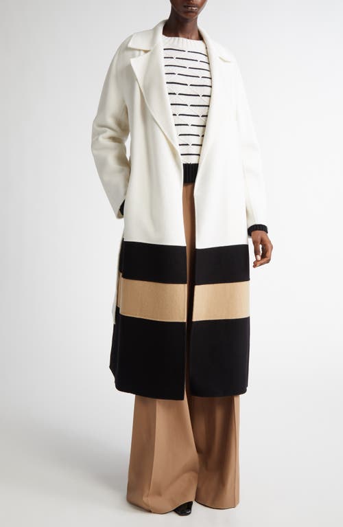 Max Mara Studio Gettone Stripe Diamond Sticth Wool & Cashmere Sweater In White