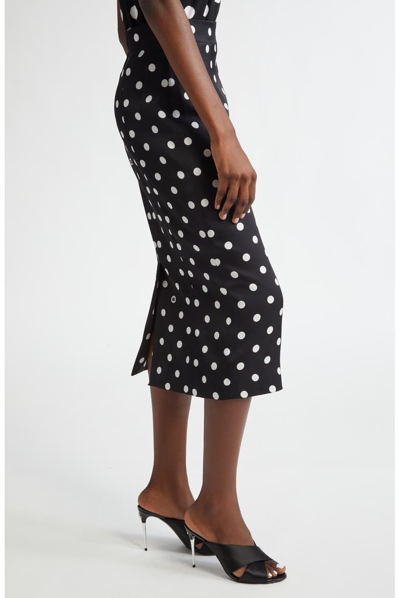 Polka Dot Stretch Silk Pencil Skirt, Alternate, color, BLACK