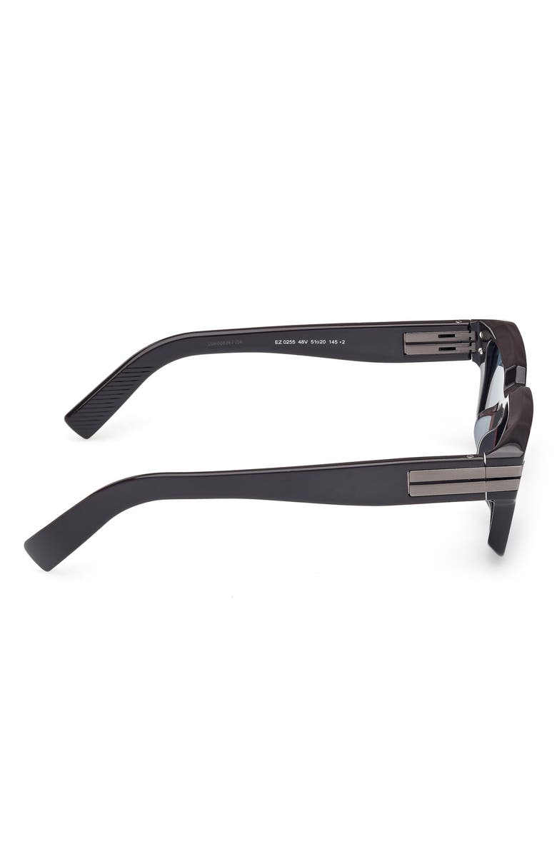 ZEGNA 51mm Rectangular Sunglasses, Alternate, color, Shiny Brown/ Ruthenium / Blue