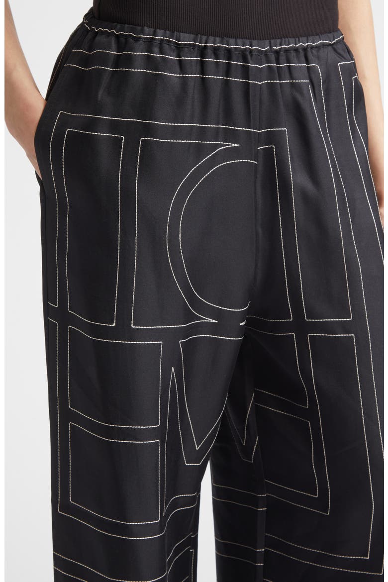 Totême Monogram Silk Pajama Bottoms, Alternate, color, BLACK MONOGRAM
