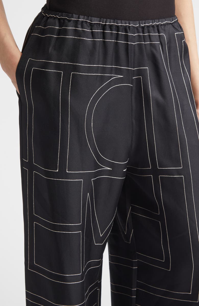 TOTEME Monogram Silk Pajama Bottoms, Alternate, color, Black Monogram