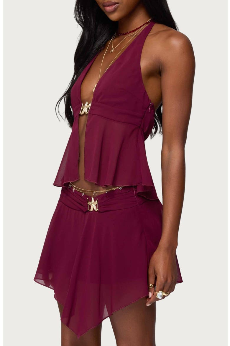 Sea Star Split Front Chiffon Halter Top, Alternate, color, BURGUNDY