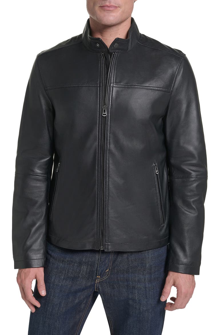Leather Moto Jacket, Main, color, BLACK