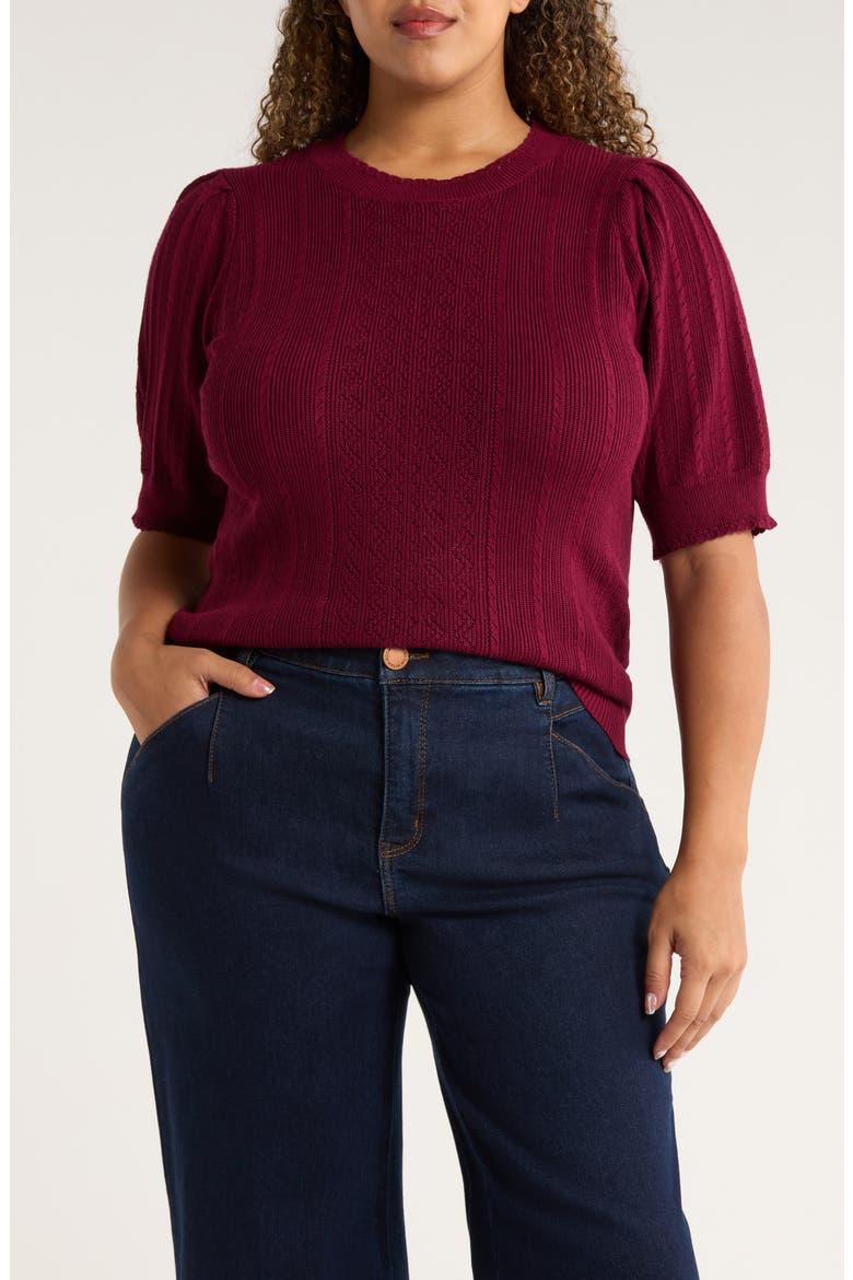 Pointelle Elbow Sleeve Sweater, Main, color, WILD PLUM
